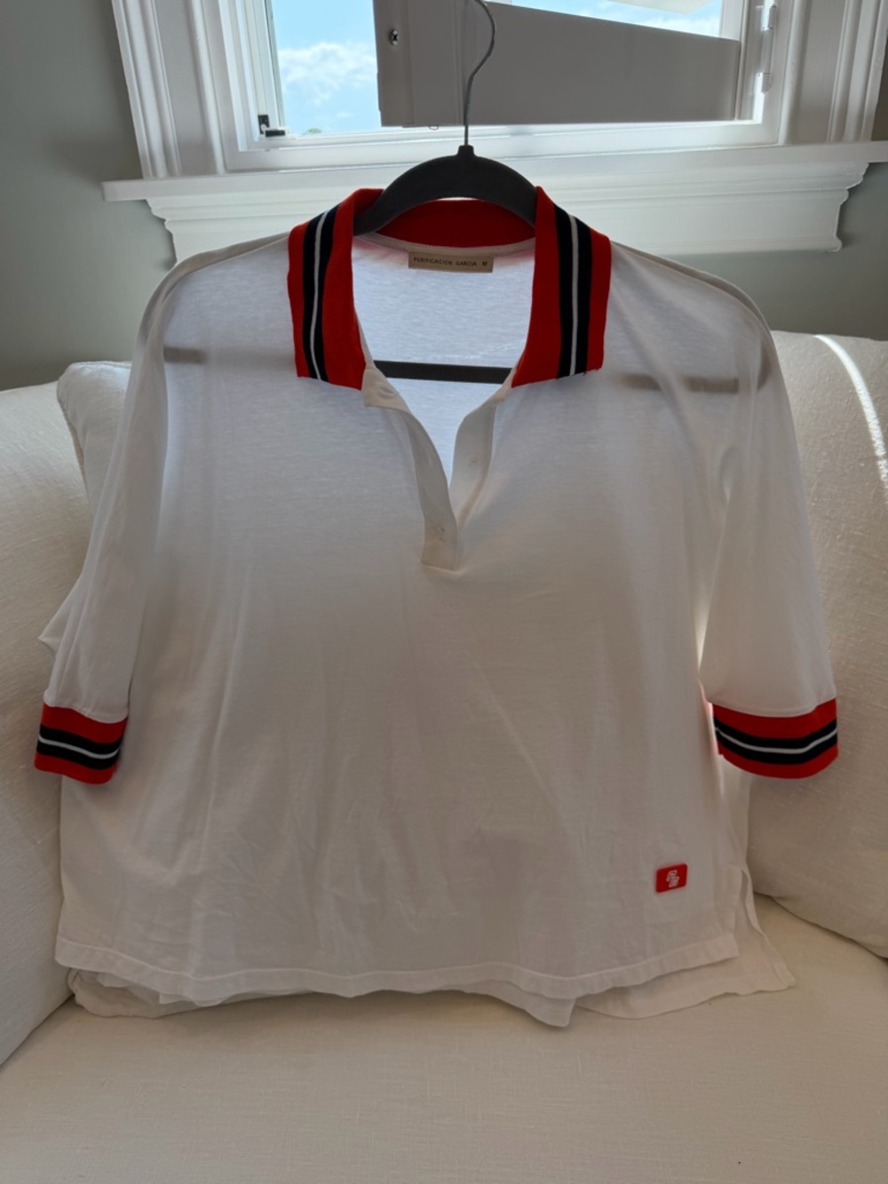 Purificación García White Polo with Red & Navy Trim
